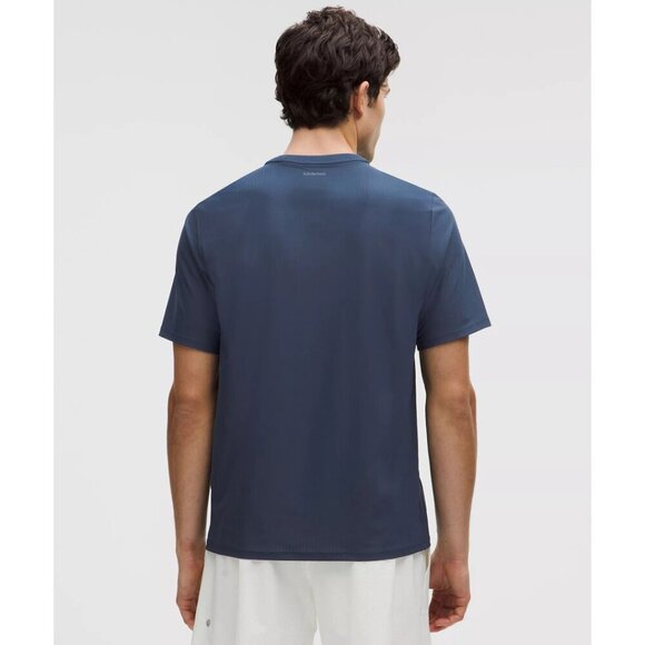 UV-Protective Striped Mesh Tennis Tee Shirt - Club Blue - Picture 2 of 4